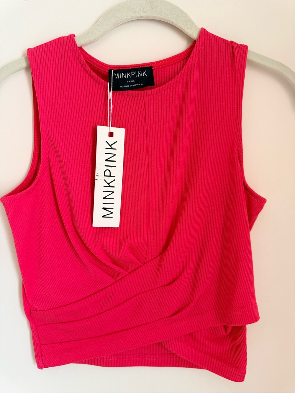 MINKPINK Hot Pink Twist-Front Ribbed Tank size small nwt